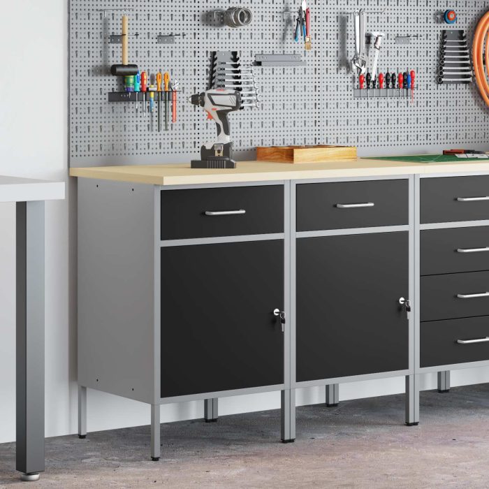 Novaro Munkaszekrény fiókkal 2 db Fekete és Szürke 100 x 55 x 85 cm - Image 3