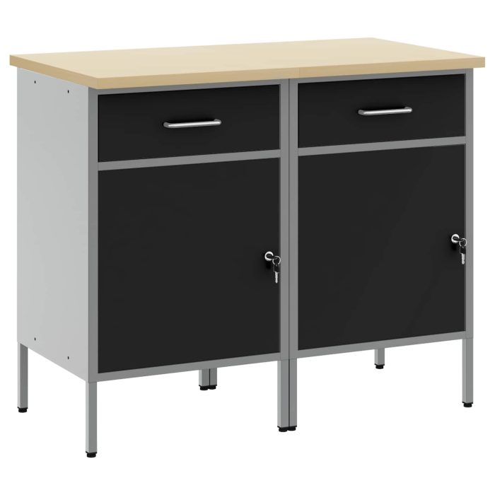 Novaro Munkaszekrény fiókkal 2 db Fekete és Szürke 100 x 55 x 85 cm - Image 2