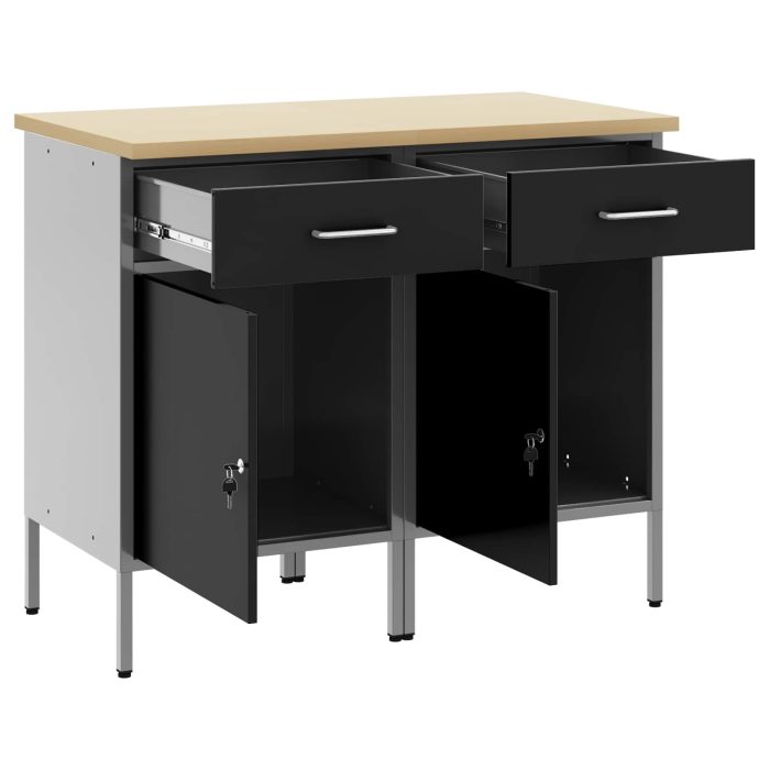 Novaro Munkaszekrény fiókkal 2 db Fekete és Szürke 100 x 55 x 85 cm - Image 4