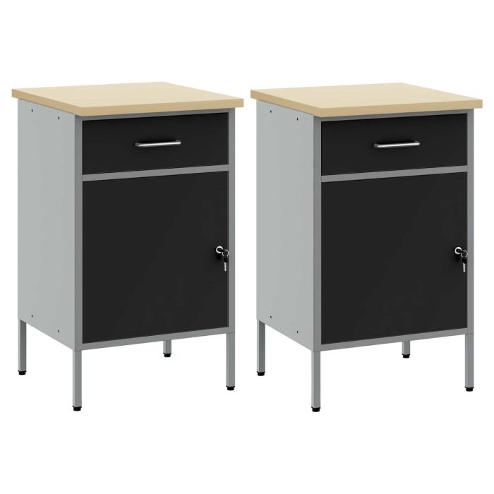 Novaro Munkaszekrény fiókkal 2 db Fekete és Szürke 100 x 55 x 85 cm - Image 5