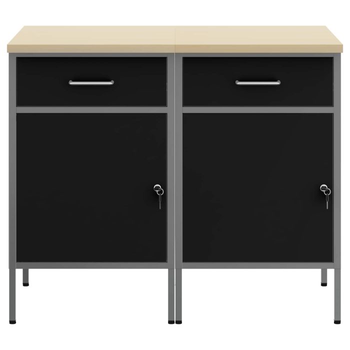 Novaro Munkaszekrény fiókkal 2 db Fekete és Szürke 100 x 55 x 85 cm - Image 6