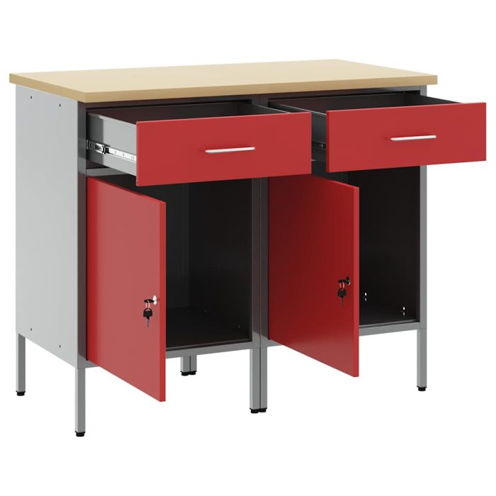 Novaro Munkaszekrény fiókkal 2 db Piros és Szürke 100 x 55 x 85 cm - Image 4