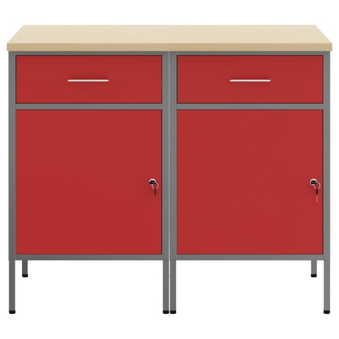 Novaro Munkaszekrény fiókkal 2 db Piros és Szürke 100 x 55 x 85 cm - Image 9