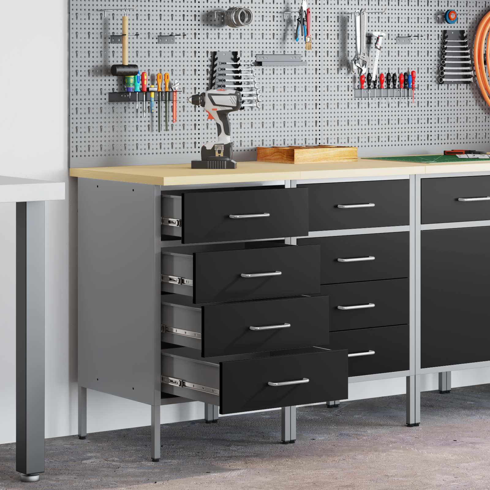 Novaro Munkaszekrény fiókkal 2 db Fekete és Szürke 100 x 55 x 85 cm