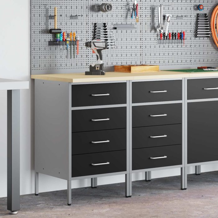 Novaro Munkaszekrény fiókkal 2 db Fekete és Szürke 100 x 55 x 85 cm - Image 3