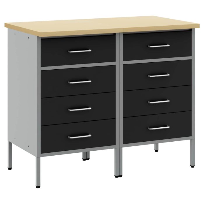Novaro Munkaszekrény fiókkal 2 db Fekete és Szürke 100 x 55 x 85 cm - Image 2