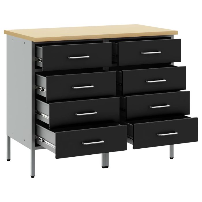 Novaro Munkaszekrény fiókkal 2 db Fekete és Szürke 100 x 55 x 85 cm - Image 4