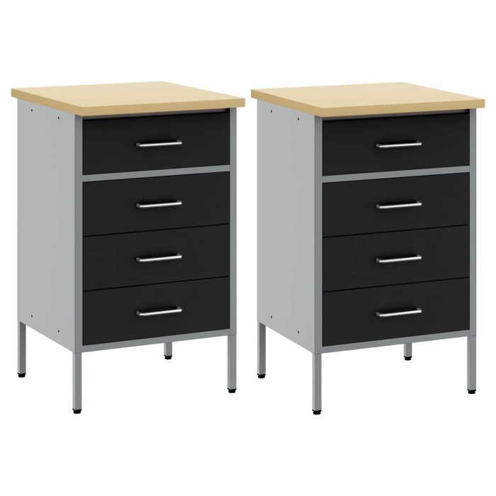 Novaro Munkaszekrény fiókkal 2 db Fekete és Szürke 100 x 55 x 85 cm - Image 5