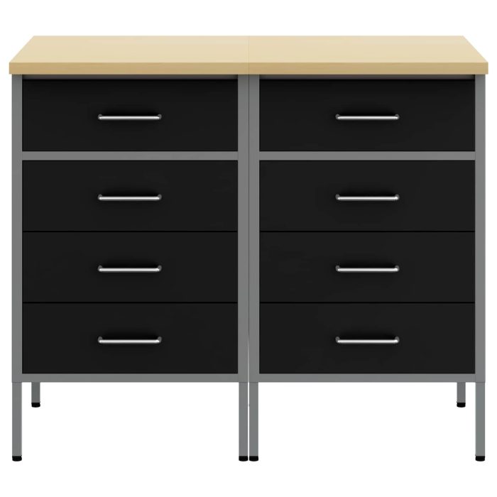 Novaro Munkaszekrény fiókkal 2 db Fekete és Szürke 100 x 55 x 85 cm - Image 6