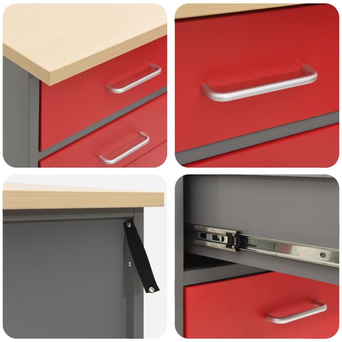Novaro Munkaszekrény fiókkal 2 db Piros és Szürke 100 x 55 x 85 cm - Image 9