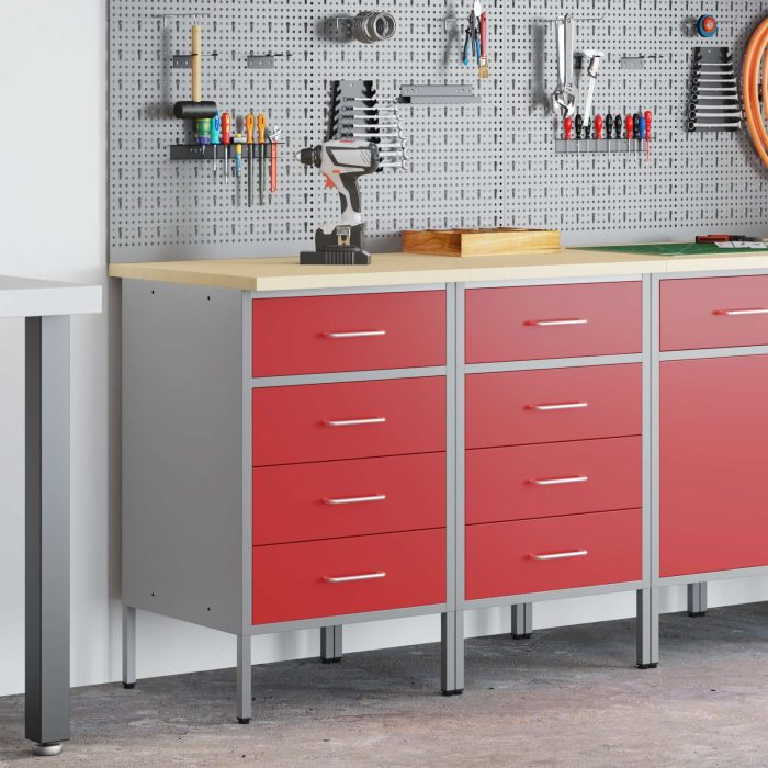 Novaro Munkaszekrény fiókkal 2 db Piros és Szürke 100 x 55 x 85 cm - Image 3