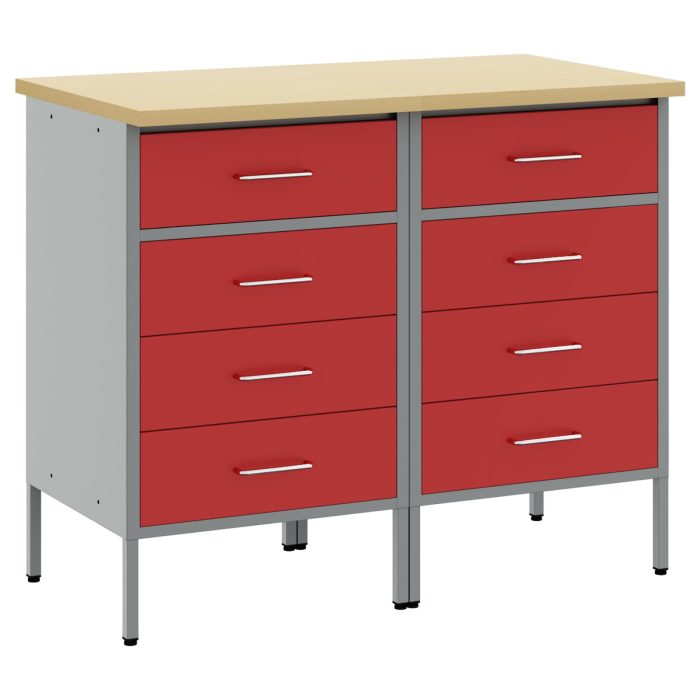Novaro Munkaszekrény fiókkal 2 db Piros és Szürke 100 x 55 x 85 cm - Image 2