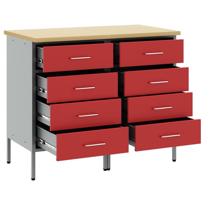 Novaro Munkaszekrény fiókkal 2 db Piros és Szürke 100 x 55 x 85 cm - Image 4