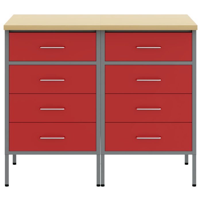 Novaro Munkaszekrény fiókkal 2 db Piros és Szürke 100 x 55 x 85 cm - Image 6