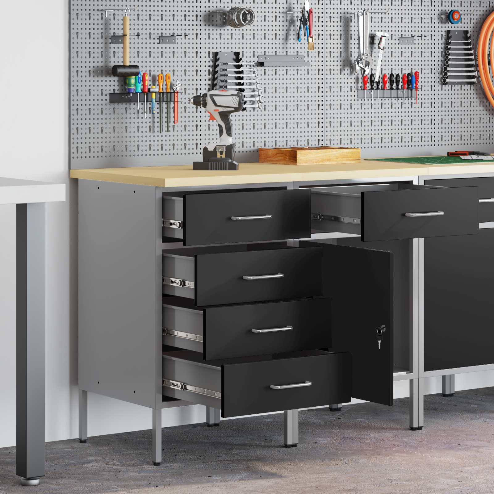 Novaro Munkaszekrény fiókkal 2 db Fekete és Szürke 100 x 55 x 85 cm