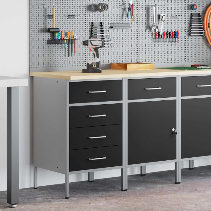 Novaro Munkaszekrény fiókkal 2 db Fekete és Szürke 100 x 55 x 85 cm - Image 3