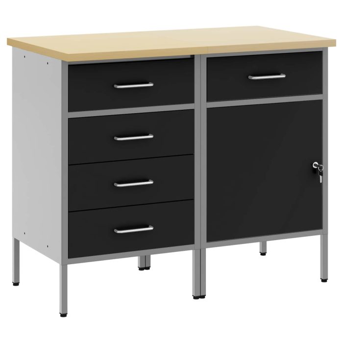 Novaro Munkaszekrény fiókkal 2 db Fekete és Szürke 100 x 55 x 85 cm - Image 2
