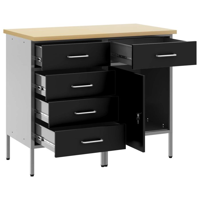 Novaro Munkaszekrény fiókkal 2 db Fekete és Szürke 100 x 55 x 85 cm - Image 4