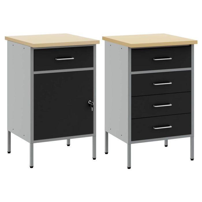 Novaro Munkaszekrény fiókkal 2 db Fekete és Szürke 100 x 55 x 85 cm - Image 5