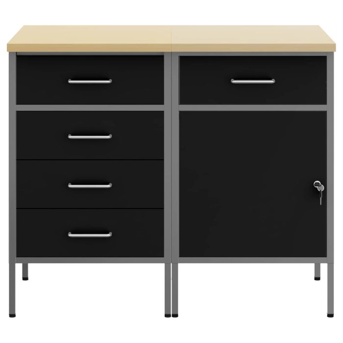 Novaro Munkaszekrény fiókkal 2 db Fekete és Szürke 100 x 55 x 85 cm - Image 6