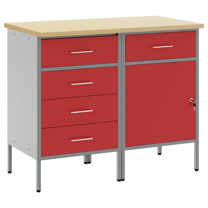 Novaro Munkaszekrény fiókkal 2 db Piros és Szürke 100 x 55 x 85 cm - Image 2