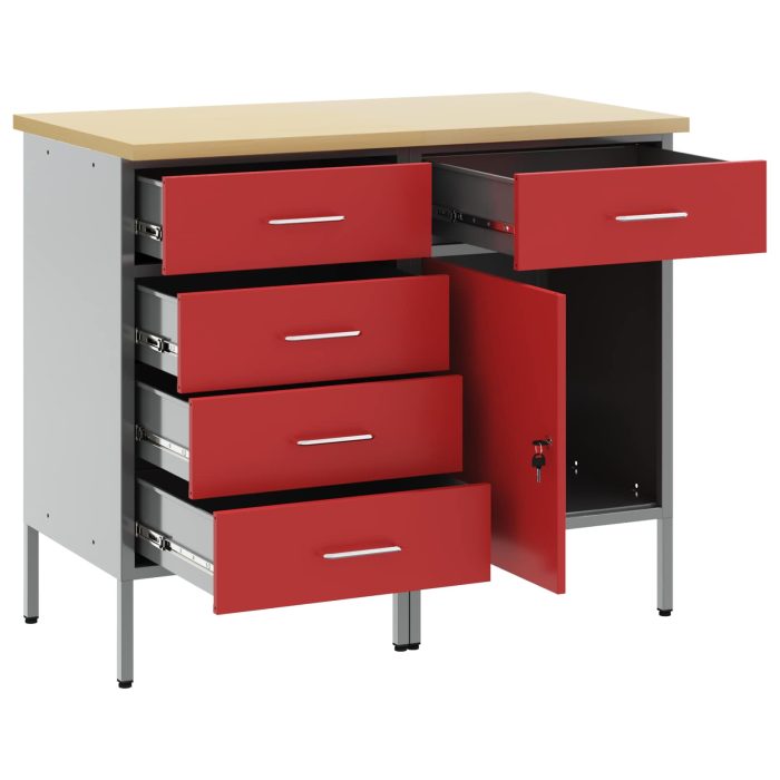 Novaro Munkaszekrény fiókkal 2 db Piros és Szürke 100 x 55 x 85 cm - Image 4