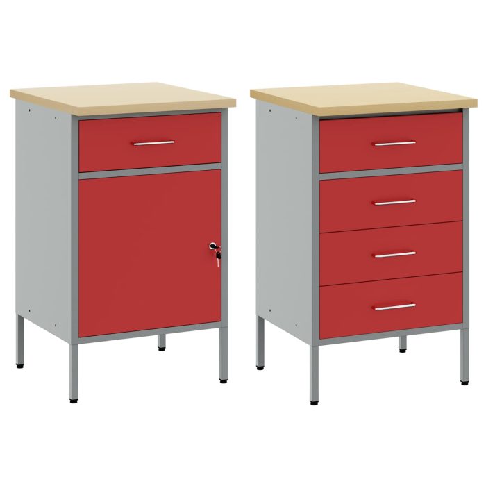 Novaro Munkaszekrény fiókkal 2 db Piros és Szürke 100 x 55 x 85 cm - Image 5