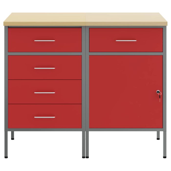 Novaro Munkaszekrény fiókkal 2 db Piros és Szürke 100 x 55 x 85 cm - Image 6