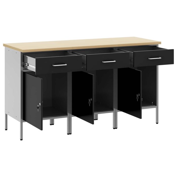 Novaro Munkaszekrény fiókkal 3 db Fekete és Szürke 150 x 55 x 85 cm - Image 4