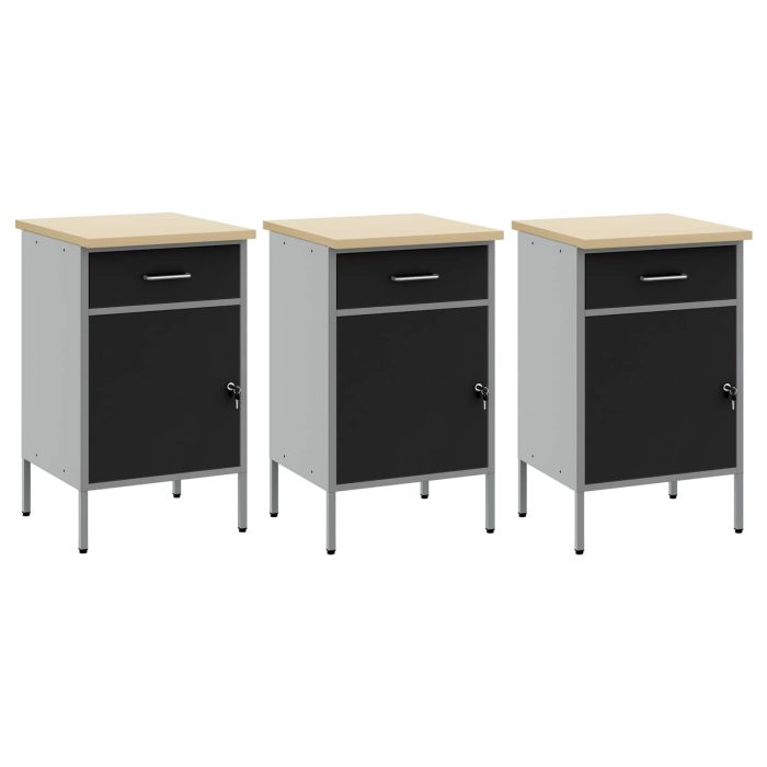 Novaro Munkaszekrény fiókkal 3 db Fekete és Szürke 150 x 55 x 85 cm - Image 5