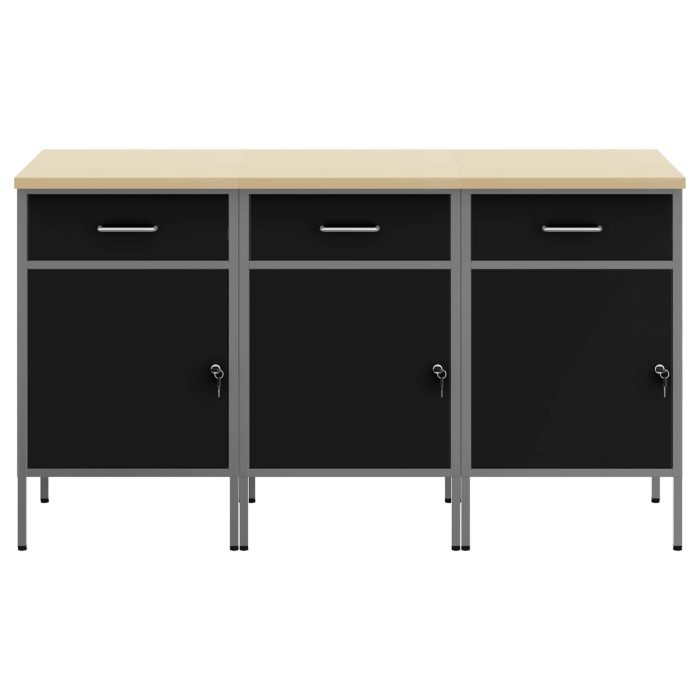 Novaro Munkaszekrény fiókkal 3 db Fekete és Szürke 150 x 55 x 85 cm - Image 6