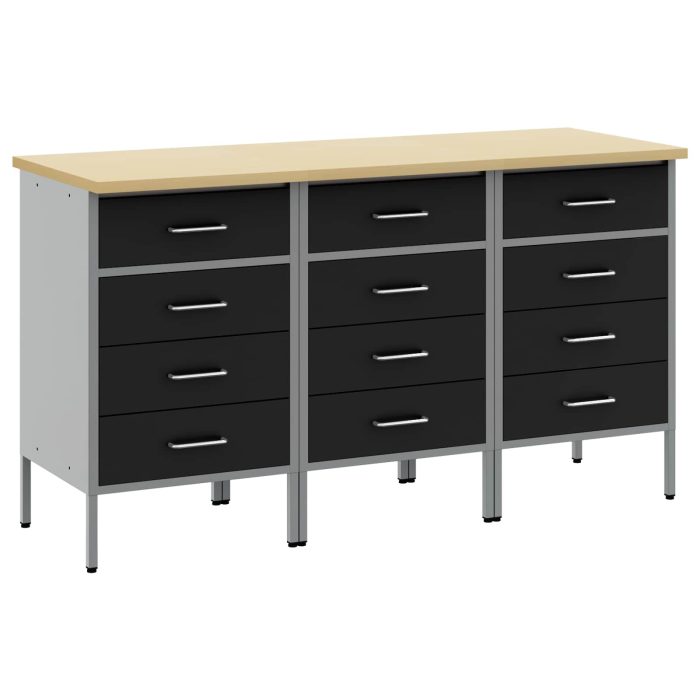 Novaro Munkaszekrény fiókkal 3 db Fekete és Szürke 150 x 55 x 85 cm - Image 2