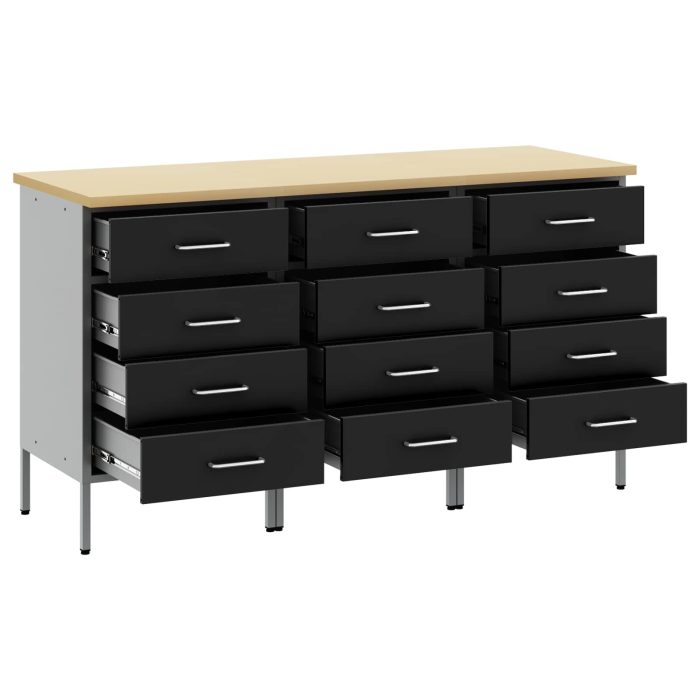 Novaro Munkaszekrény fiókkal 3 db Fekete és Szürke 150 x 55 x 85 cm - Image 4