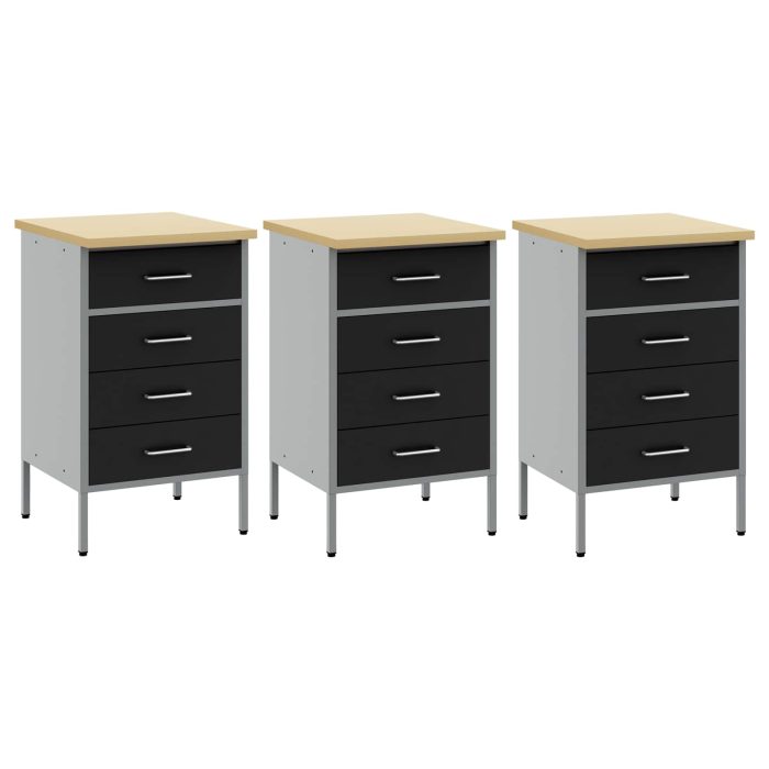 Novaro Munkaszekrény fiókkal 3 db Fekete és Szürke 150 x 55 x 85 cm - Image 5