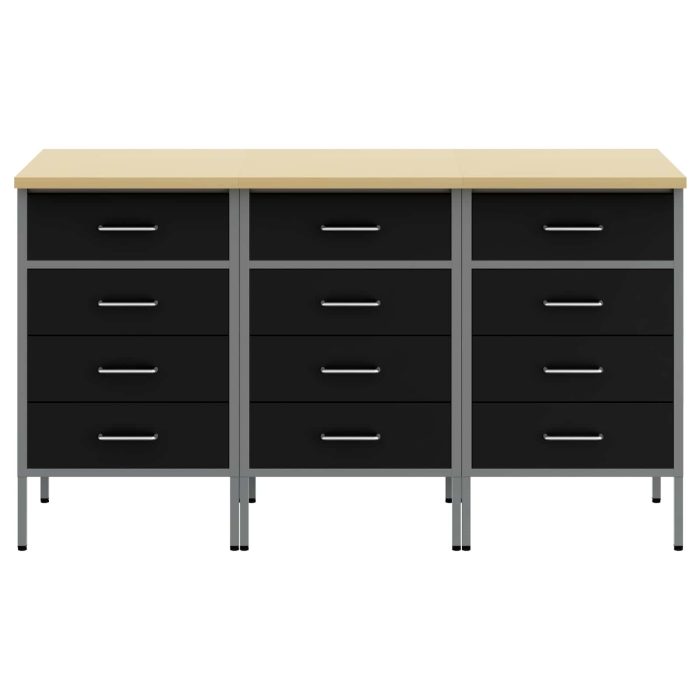 Novaro Munkaszekrény fiókkal 3 db Fekete és Szürke 150 x 55 x 85 cm - Image 6