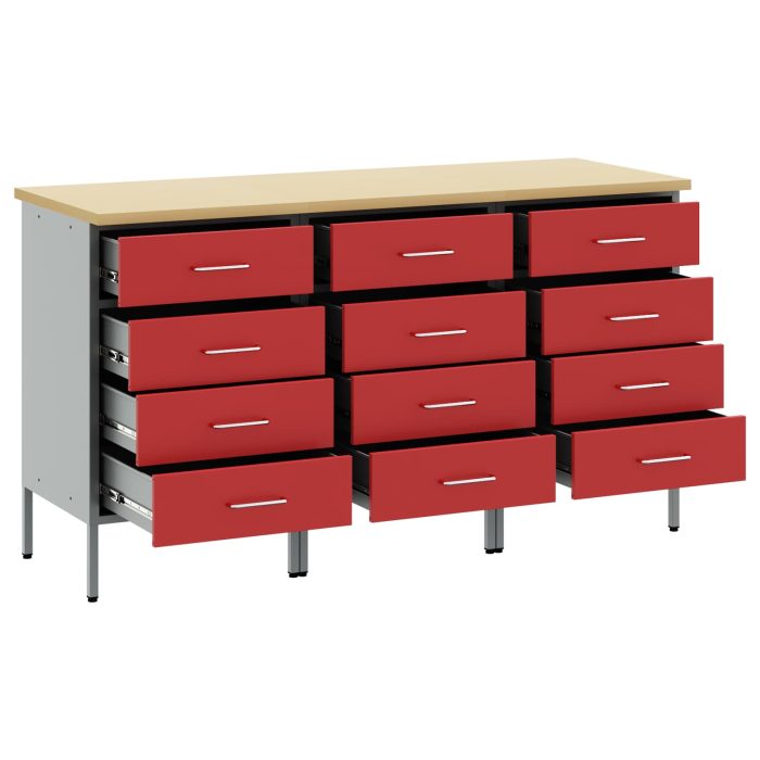 Novaro Munkaszekrény fiókkal 3 db Piros és Szürke 150 x 55 x 85 cm - Image 4