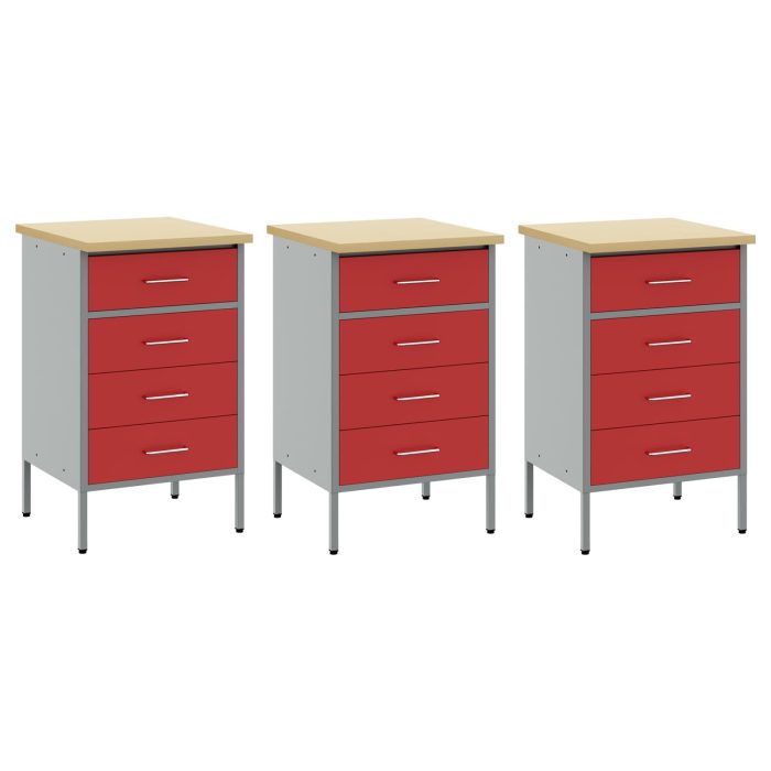 Novaro Munkaszekrény fiókkal 3 db Piros és Szürke 150 x 55 x 85 cm - Image 5