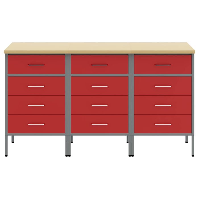 Novaro Munkaszekrény fiókkal 3 db Piros és Szürke 150 x 55 x 85 cm - Image 6