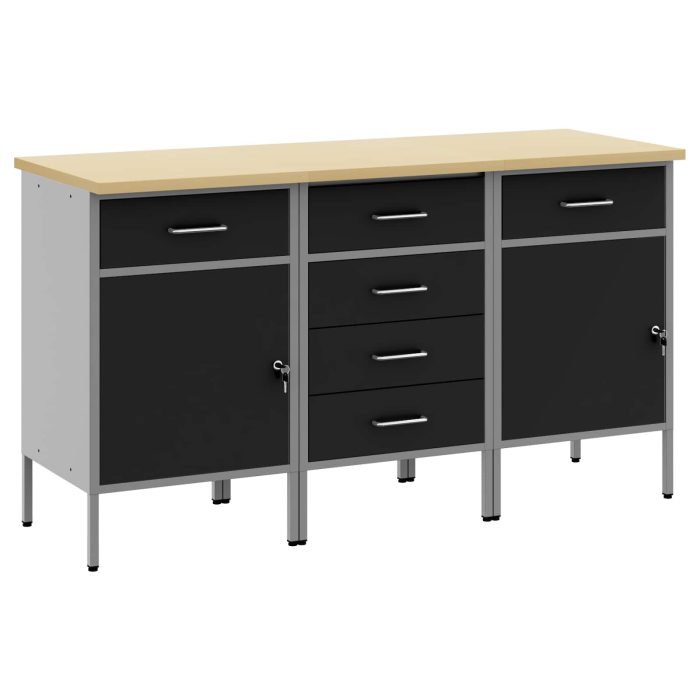 Novaro Munkaszekrény fiókkal 3 db Fekete és Szürke 150 x 55 x 85 cm - Image 2
