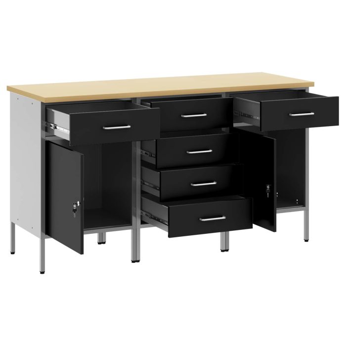 Novaro Munkaszekrény fiókkal 3 db Fekete és Szürke 150 x 55 x 85 cm - Image 4