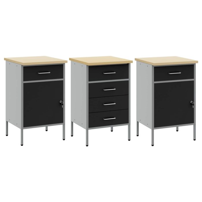 Novaro Munkaszekrény fiókkal 3 db Fekete és Szürke 150 x 55 x 85 cm - Image 5