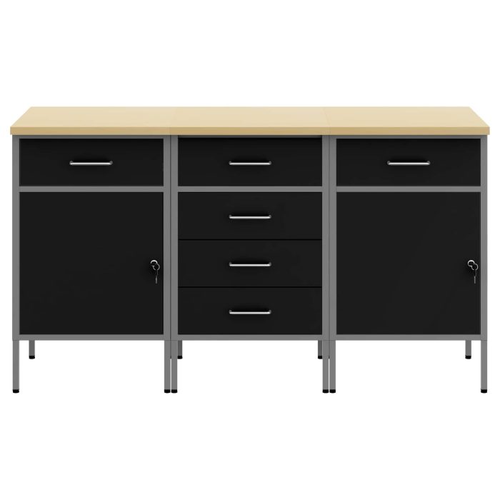 Novaro Munkaszekrény fiókkal 3 db Fekete és Szürke 150 x 55 x 85 cm - Image 6