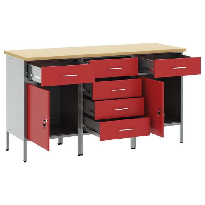 Novaro Munkaszekrény fiókkal 3 db Piros és Szürke 150 x 55 x 85 cm - Image 4