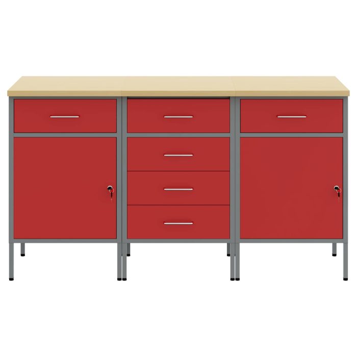 Novaro Munkaszekrény fiókkal 3 db Piros és Szürke 150 x 55 x 85 cm - Image 6