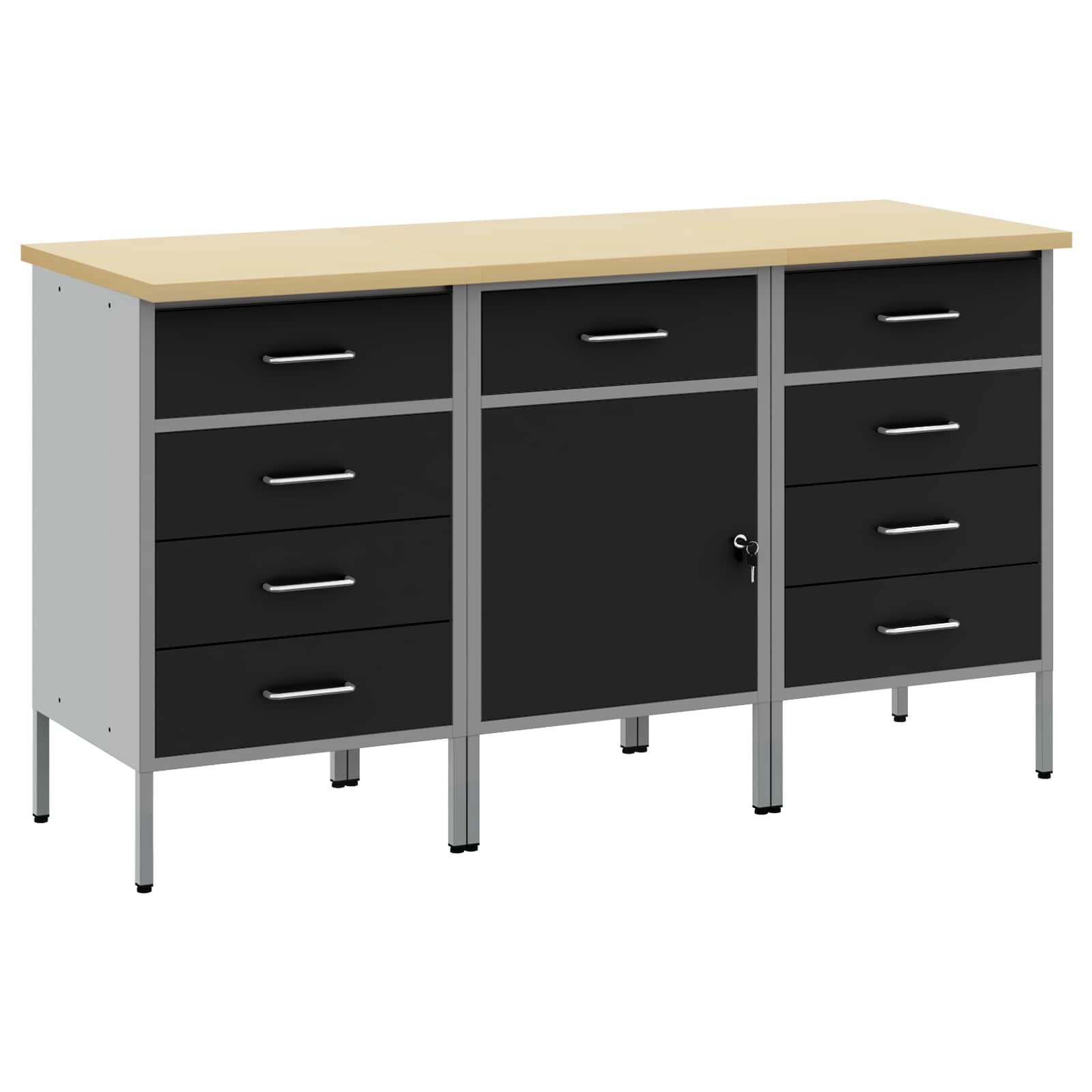 Novaro Munkaszekrény fiókkal 3 db Fekete és Szürke 150 x 55 x 85 cm