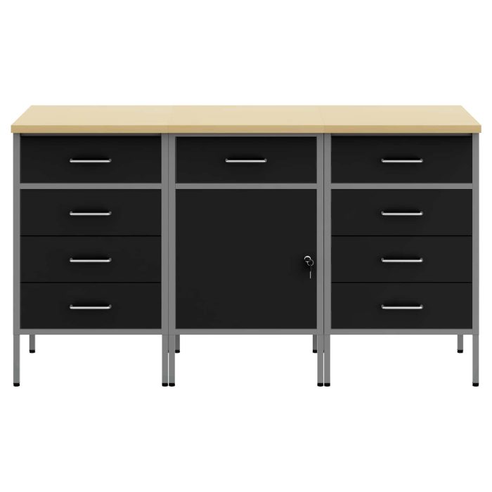Novaro Munkaszekrény fiókkal 3 db Fekete és Szürke 150 x 55 x 85 cm - Image 2