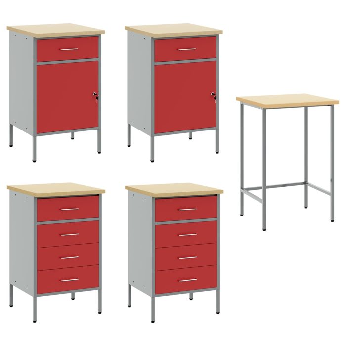 Novaro Munkaszekrény fiókkal 3 db Piros és Szürke 150 x 55 x 85 cm - Image 4