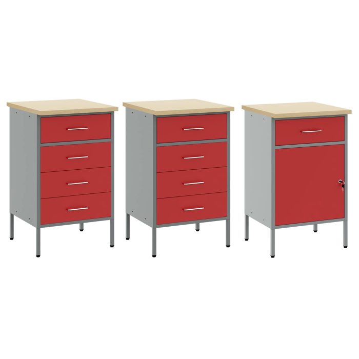 Novaro Munkaszekrény fiókkal 3 db Piros és Szürke 150 x 55 x 85 cm - Image 5