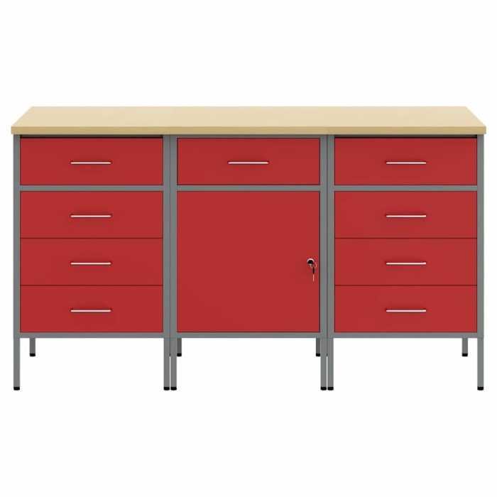 Novaro Munkaszekrény fiókkal 3 db Piros és Szürke 150 x 55 x 85 cm - Image 6