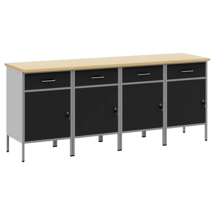 Novaro Munkaszekrény fiókkal 4 db Fekete és Szürke 200 x 55 x 85 cm - Image 2
